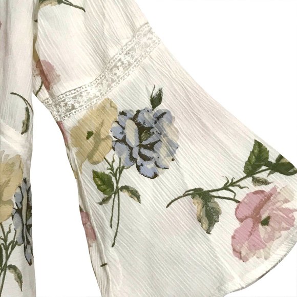 Crinkled Crepe Floral Printed Peasant Blouse - Picture 3 of 4